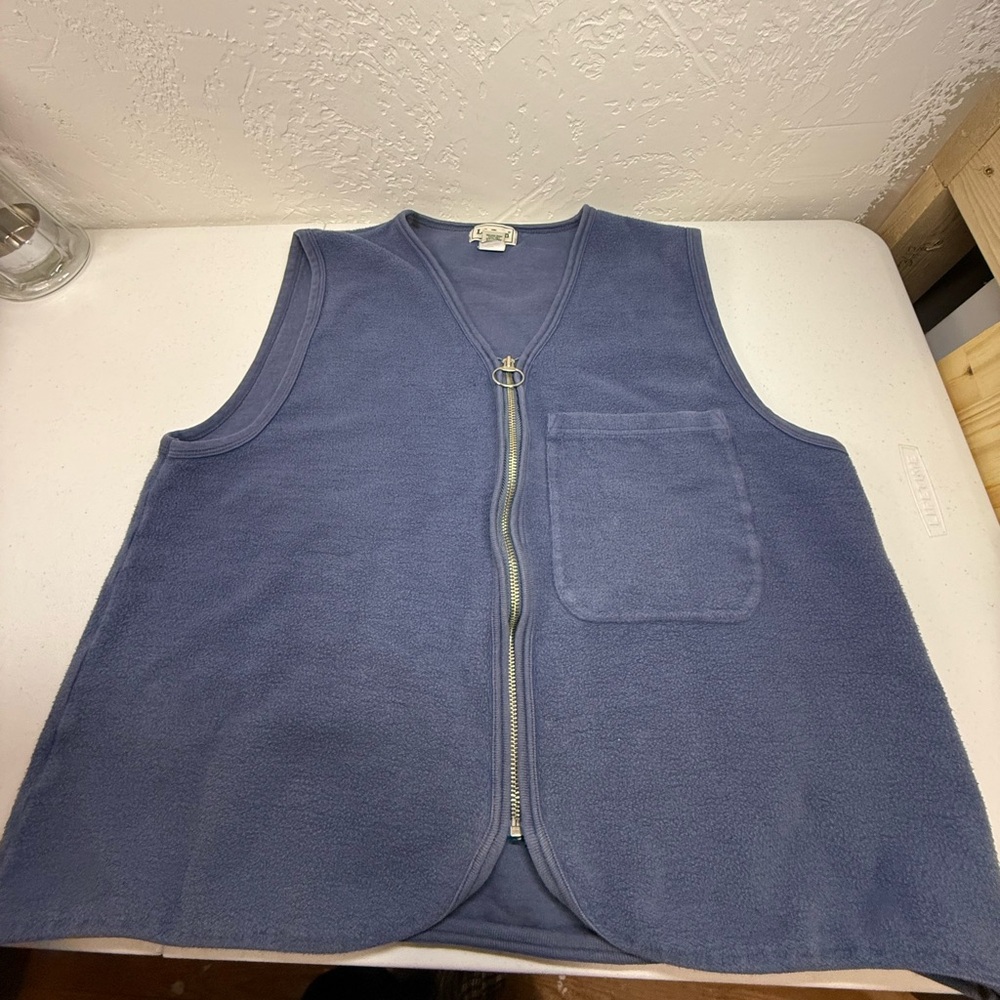 Vintage L.L. Bean Soft Blue Fleece Vest 100% cotton XL